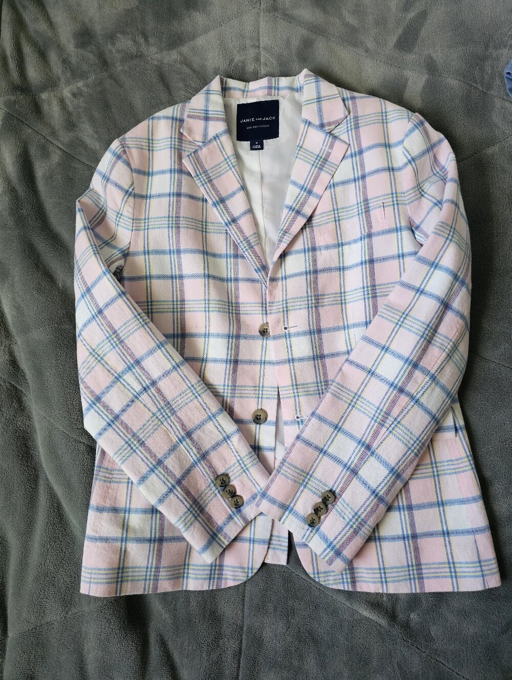 Janie and Jack Pastel Pink Plaid Blazer with Blue Windowpane